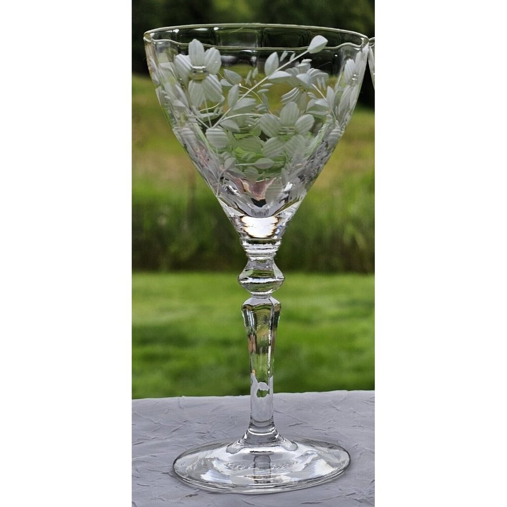 Rock Sharpe Optic Floral Cocktail Glasses 5.25" set/3 gray wheel cut 2011-15 - Picture 6 of 11